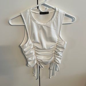 Brooklyn Karma (Mixology) White Ribbed Ruched Tank Top EUC